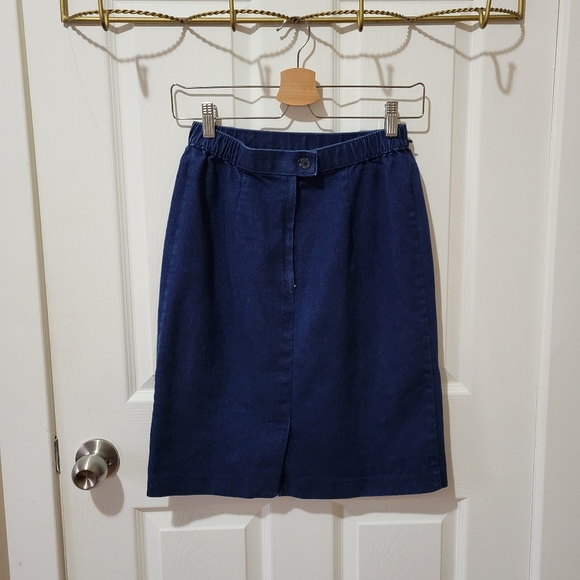 Vintage 80s 90s knee length dark wash high waist denim pencil skirt small - Picture 3 of 11